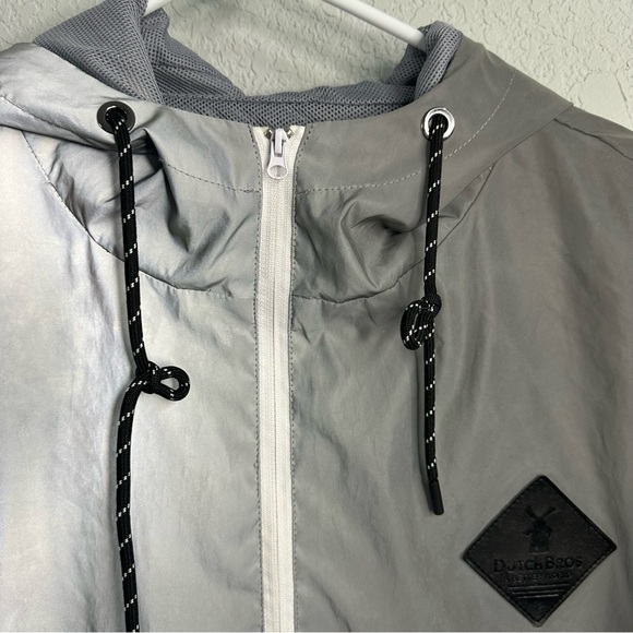 Dutch Bros SALE Unisex Grey/Silver Reflective Windbreaker XS+SMALL Rain Jacket - Picture 6 of 12